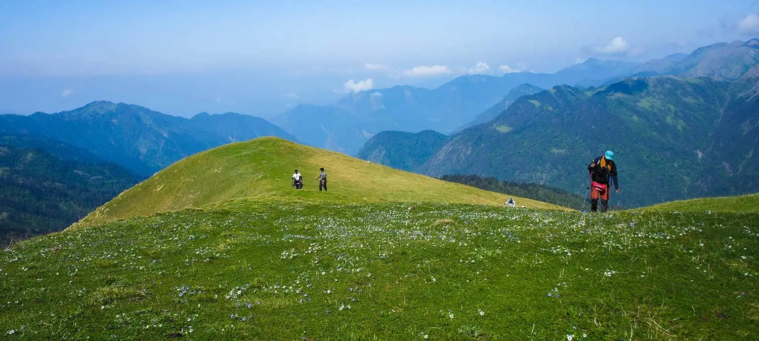 Himalayan mountains with trekkers